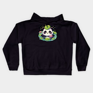 Kawaii Anime Panda Bear Bath With Water Lily Kids Hoodie